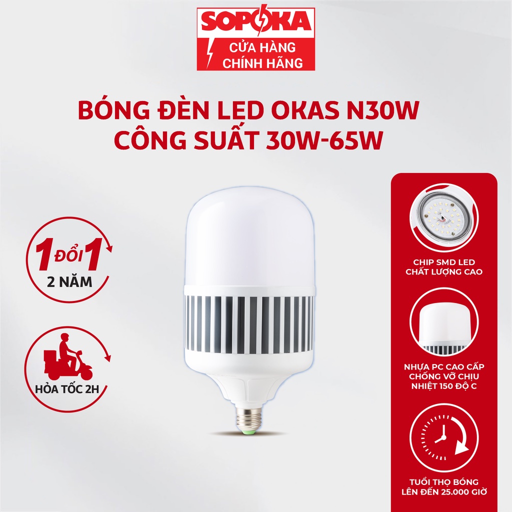 Bóng đèn thân nhôm SOPOKA N30W-65W-T công suất cao- Ánh sáng trắng