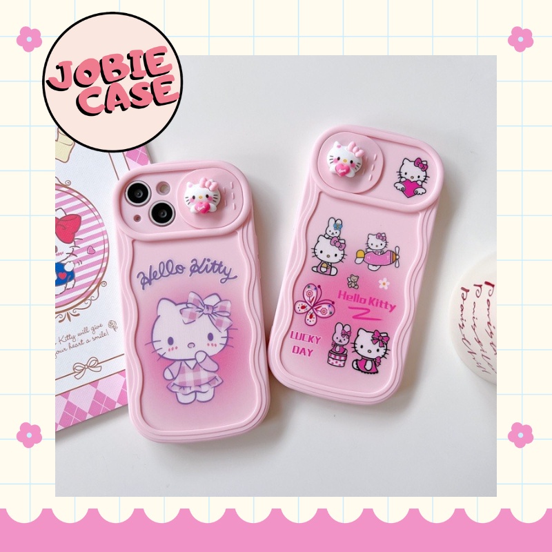Ốp Lưng Điện Thoại TPU Hello Kitty 3D Nắp Trượt Bảo Vệ Ống Kính Máy Ảnh Cho iPhone 11 tới 14 Promax (JOBIE CASE)