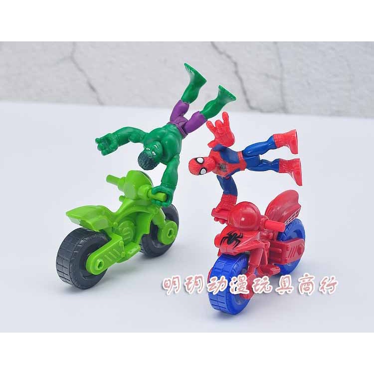 Set 2 Mô Hình Mô Phỏng Người Nhện / Người Lái Xe Máy / Hulk Cho Bé