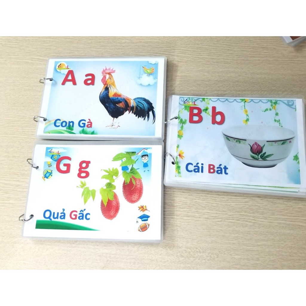 Thẻ học chữ cái, hình ảnh thông minh chủ đề hoa quả, đồ vật, động vật ép plastic đảm bảo bền đẹp
