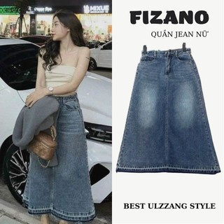 Chân váy jean dài chân váy midi xòe A dáng dài cho nữ chất jean mềm fizano
