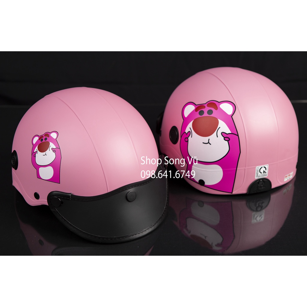 MŨ NÓN BẢO HIỂM GẤU DÂU HỒNG