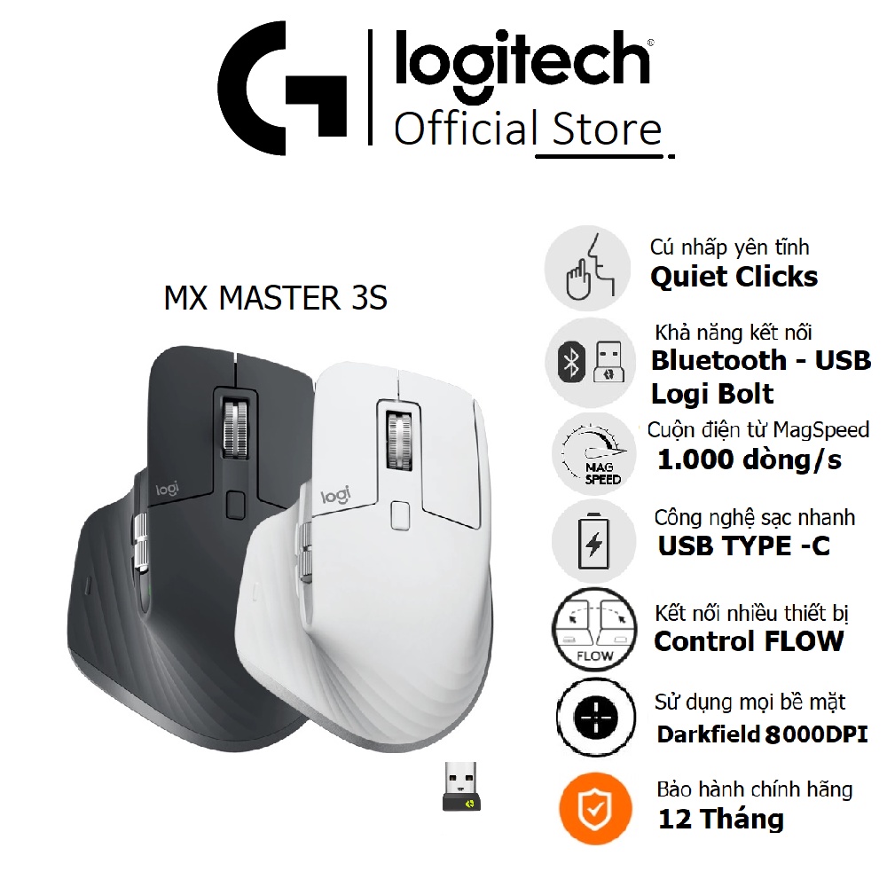Chuột Logitech MX Master 3S Bluetooth I Wireless - Bảo hành 12 Tháng chính hãng