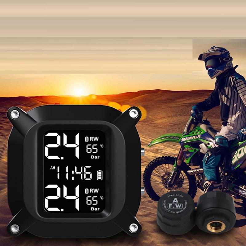 Máy Cảm Biến Áp Suất Lốp Ôto - Xe Máy TPMS Pin Năng Lượng Mặt Trời, Màn Hình LCD Độ b]Bền 5 Năm Bảo Hành 12 Tháng