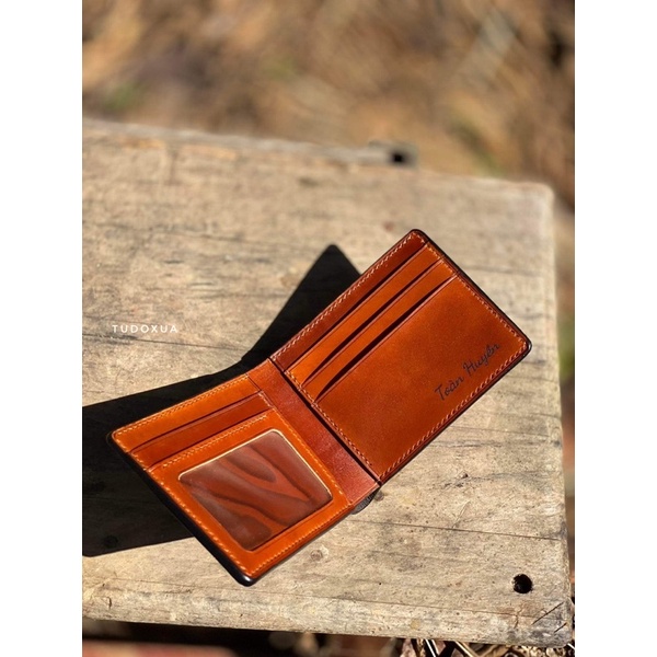 Ví da nam ngang khắc tên theo yêu cầu TUDOXUA chất liệu da veg Ý, tặng kèm móc khóa da