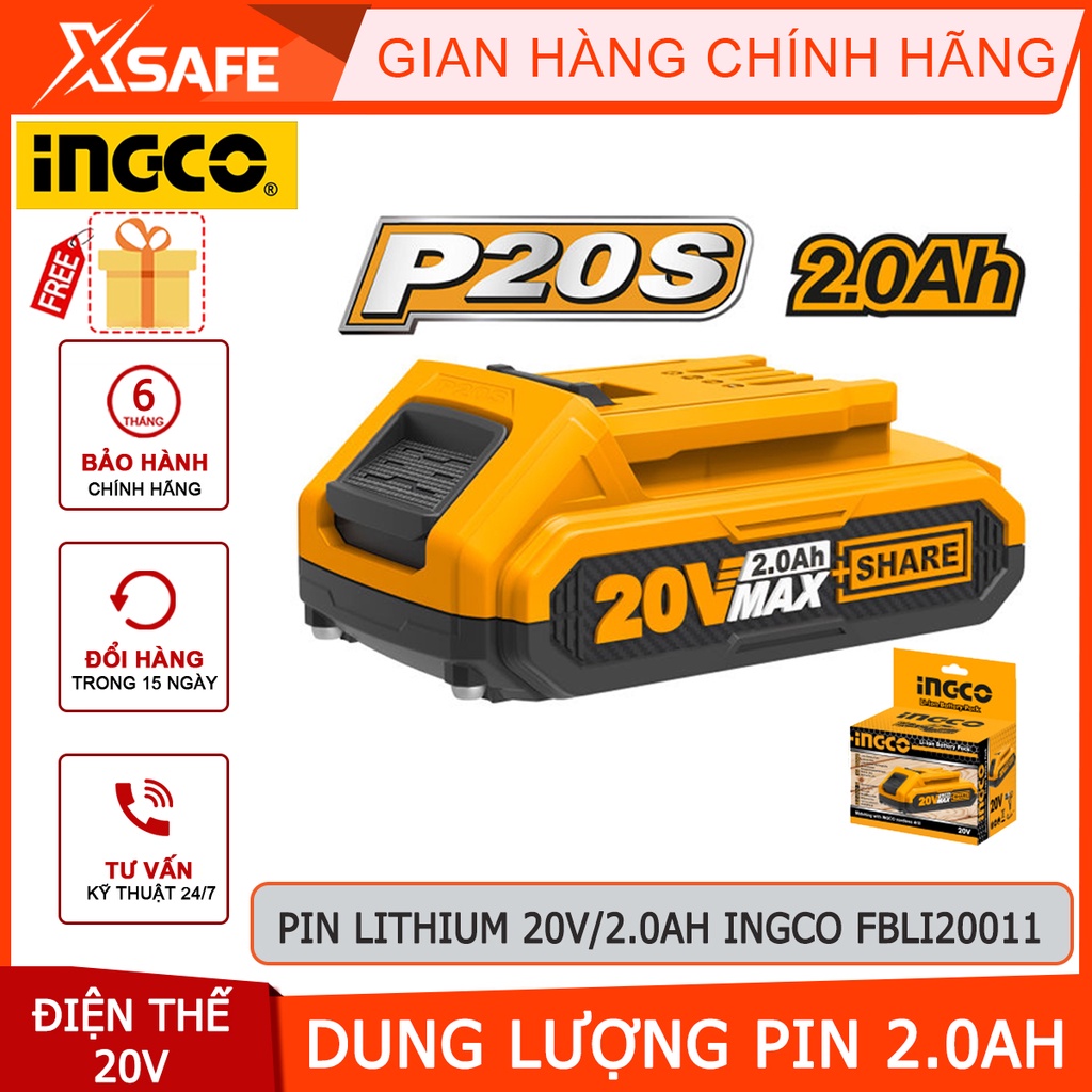 Pin Lithium-ion 20V INGCO FBLI20011 - Dung lượng pin 2.0Ah