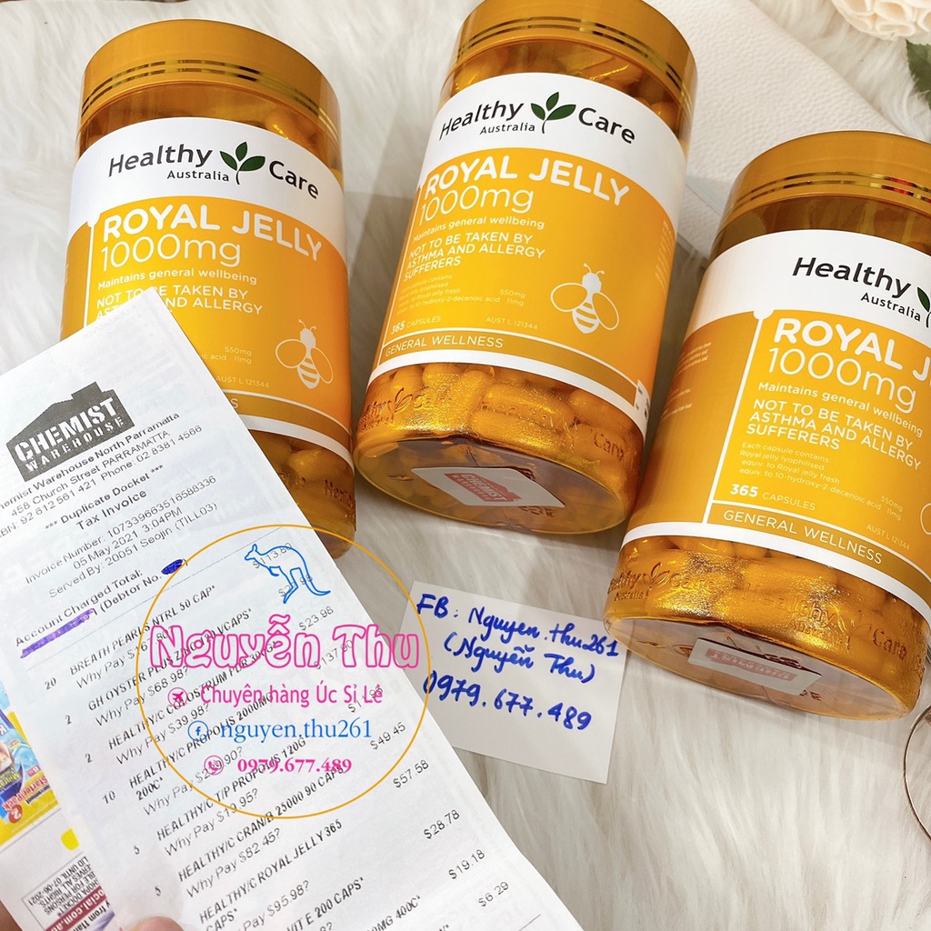 Viên uống sữa ong chúa healthy care royal jelly 1000mg lọ 365 viên úc, giúp đẹp da làm chậm lão hóa chống lão hóa, làm đ