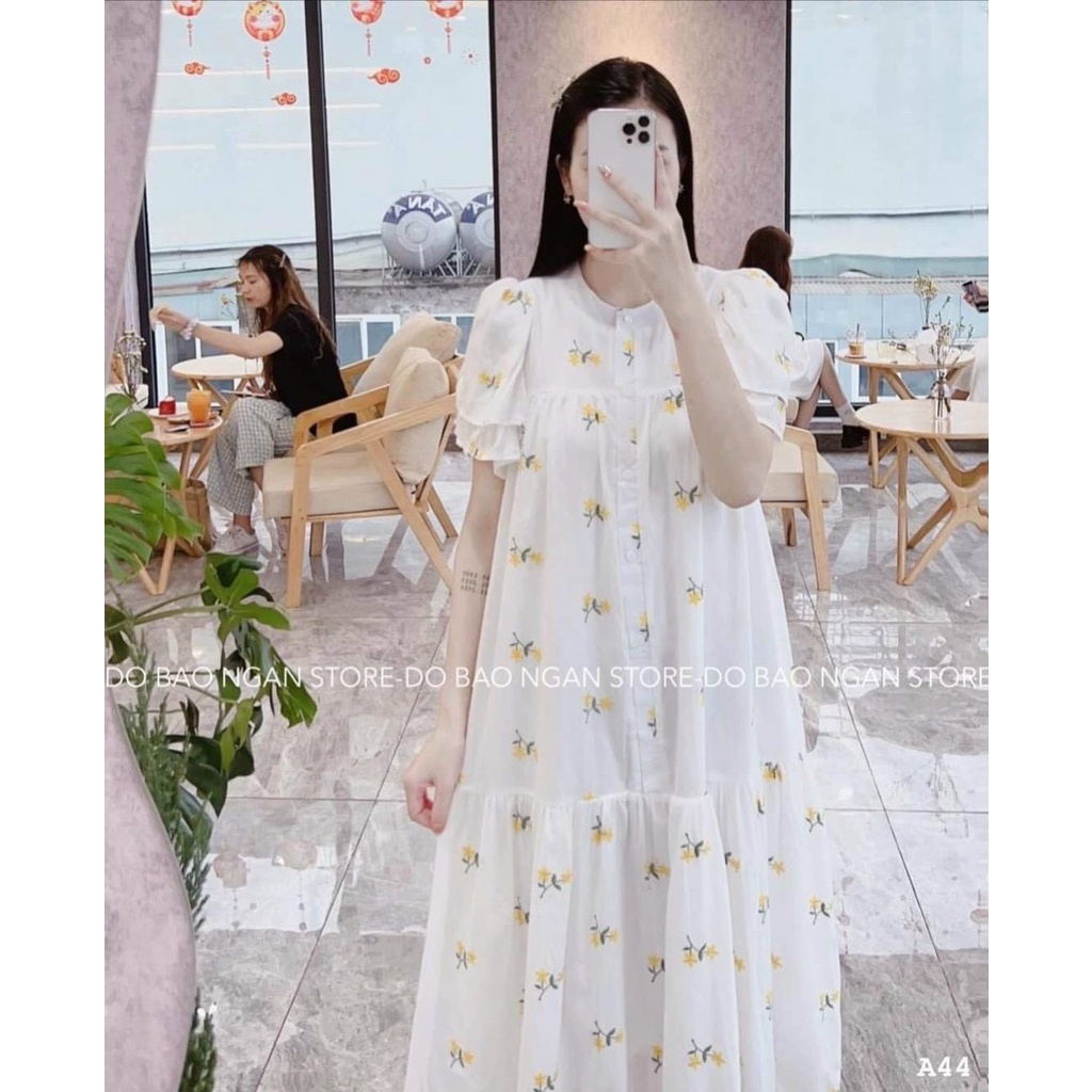 Váy bầu hoa trắng siêu xinh, thiết kế 2 tầng, tay bèo,chất nhẹ mát-phù hợp cho các mẹ đi làm, đi chơi, đi dạo