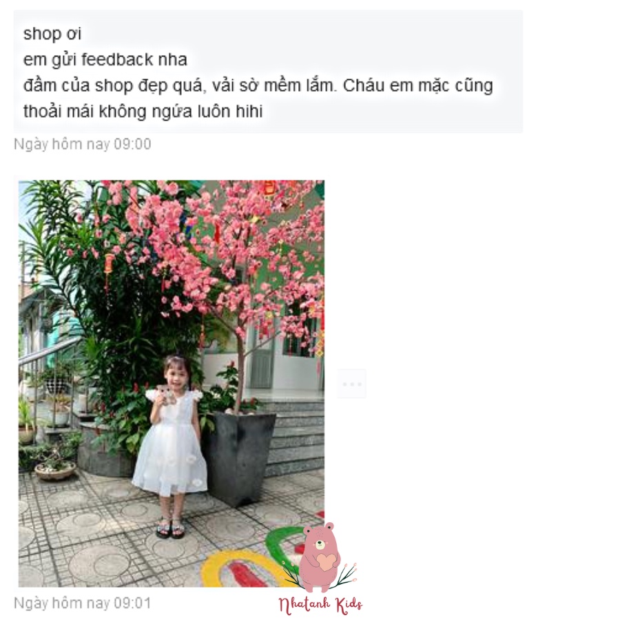 Đầm công chúa bé gái NHATANH KIDS màu trắng tay bông đính hoa quanh váy cho bé từ 0-12 tuổi NA36