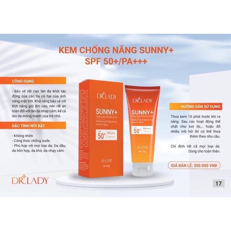 Kem chống nắng Sunny+ DR.LADY chỉ số chống nắng SPF 50+ PA+++ Hộp 50g