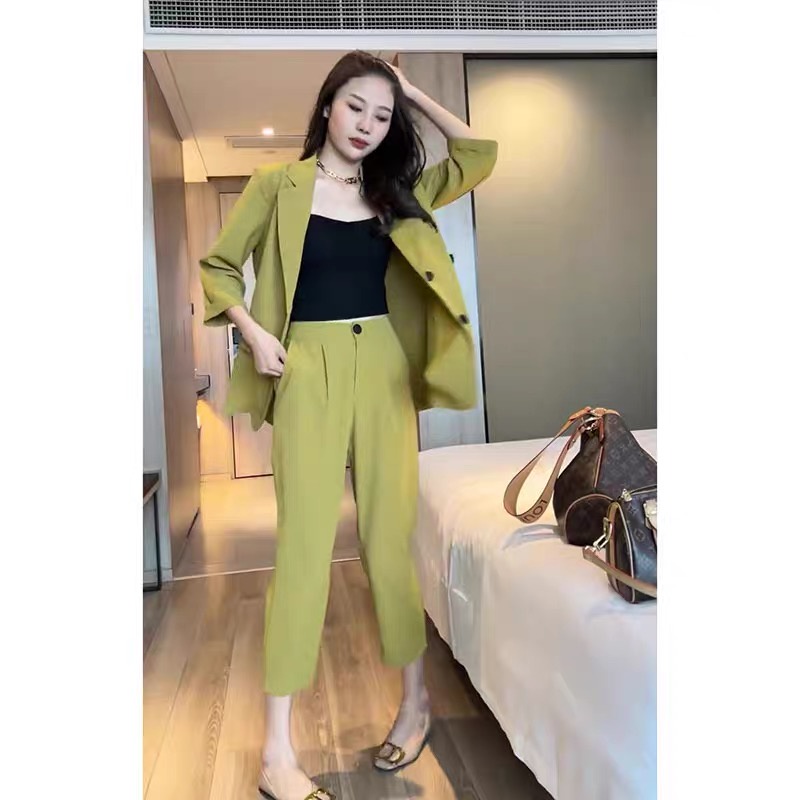 Set vest nữ, set đồ áo vest tay lỡ kèm quần tây tone màu xanh thiết kế thanh lịch cho nàng công sở  Full size S M L XL