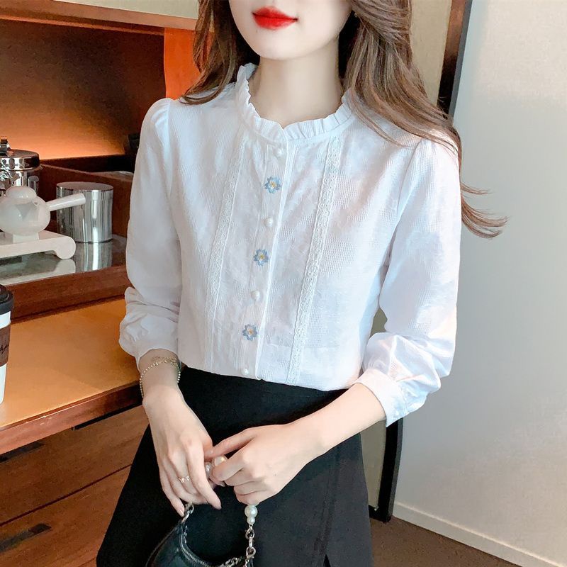 Áo Sơ Mi Cotton Nguyên Chất Tay Dài Thêu Họa Tiết Thời Trang 2023 Cho Nữ