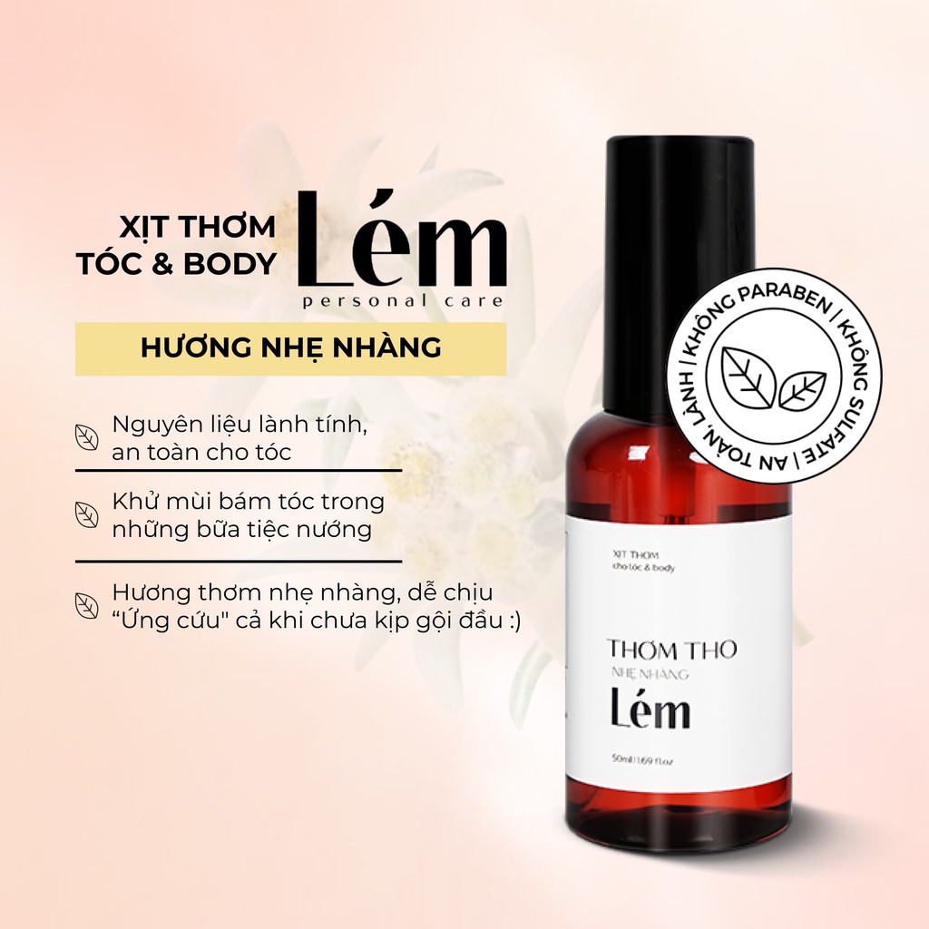 Xịt Thơm cho tóc và body, nước hoa tóc Thơm Tho Nhẹ Nhàng (50ml) - Lém Việt Nam