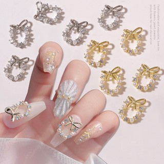 Charm nail, phụ kiện trang trí móng tay, charm nơ tròn vàng bạc