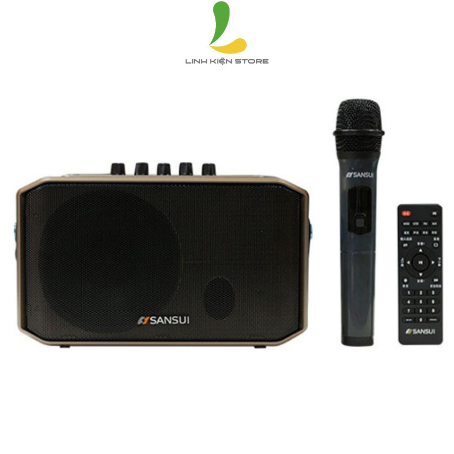 Loa karaoke mini Sansui SA1-05 - Loa xách tay di động chất liệu gỗ công suất 40W, tặng kèm micro không dây cao cấp