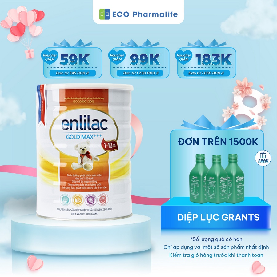 Sữa bột Enlilac Gold Max + Hộp 900g Giúp bé ăn ngon miệng, tăng cường hấp thu dưỡng chất, sữa cao năng lượng cho trẻ
