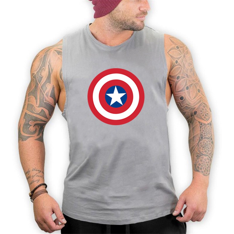 Áo thun ba lỗ nam In hình captian americian vải cotton