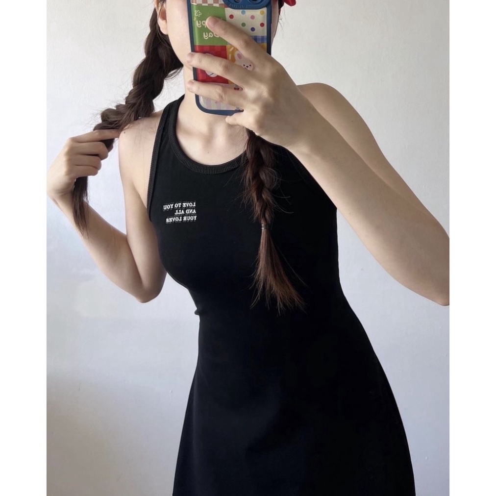 (Fom: <55kg) Đầm Đen Sát Nách In Chữ Đầm Công Chúa,, Váy Công Chúa, Đầm Tiểu Thư JL54 | BigBuy360 - bigbuy360.vn