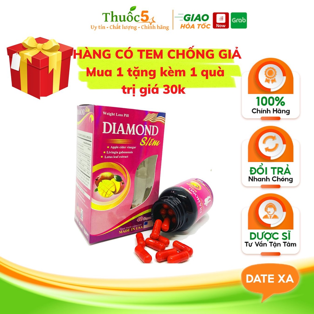 Viên Uống Giảm Cân Diamond Slim Hỗ Trợ Giảm Cân Hiệu Quả An Toàn, Ngăn Ngừa Lão Hóa Hộp 40 Viên