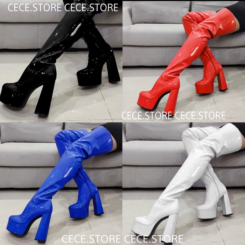 SẴN VÀI SIZE BOOT DA BÓNG 15CM KHOÁ KÉO DÀI QUA GỐI DANCER GÓT VUÔNG ĐỦ MÀU HÀNG CHUẨN XỊN GIÁ SỈ CECE.STORE