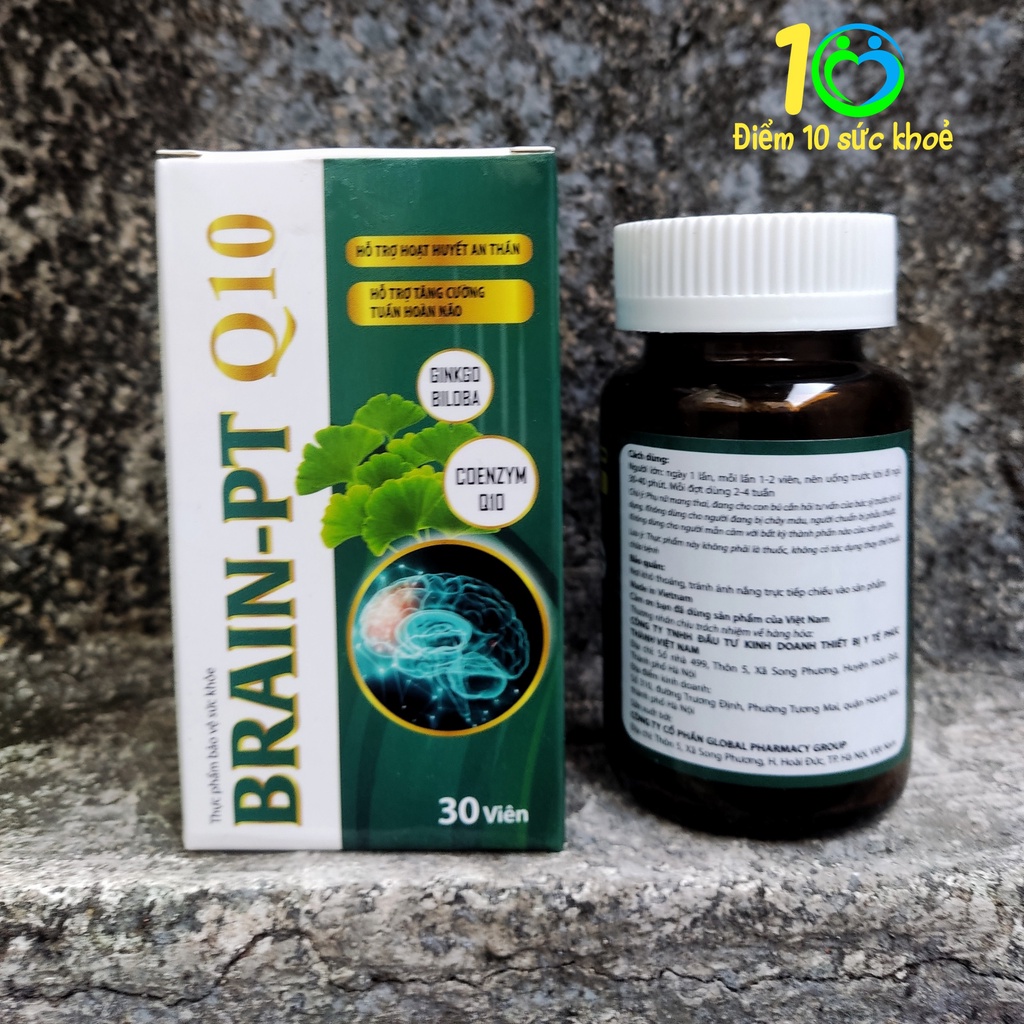 Viên uống bổ não BRAIN-PT Q10 tăng cường trí nhớ, giảm đau đầu, lưu thông máu não - 30 viên
