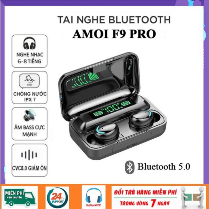 Tai Nghe Không Dây Bluetooth Amoi F9 Pro Bản Quốc Tế 2021 - Cảm Biến Vân Tay, Sạc Dự Phòng - Nghe Nhạc Liên Tục 5h - Hàn