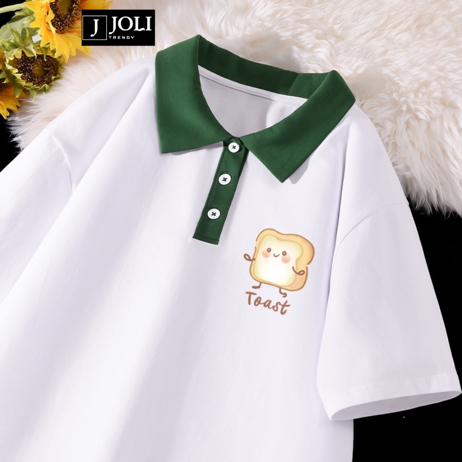 Áo Polo Unisex Mã PL Toast Màu Trắng Phối Cổ Xanh Form Rộng Tay Lỡ Cho Nam Nữ | BigBuy360 - bigbuy360.vn