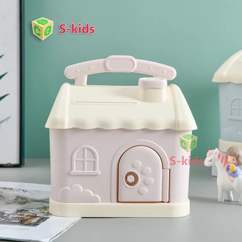 Hộp đựng tien tiết kiệm cho bé hình ngôi nhà dễ thương có khóa. Đồ chơi ống heo piggy bank S-kids