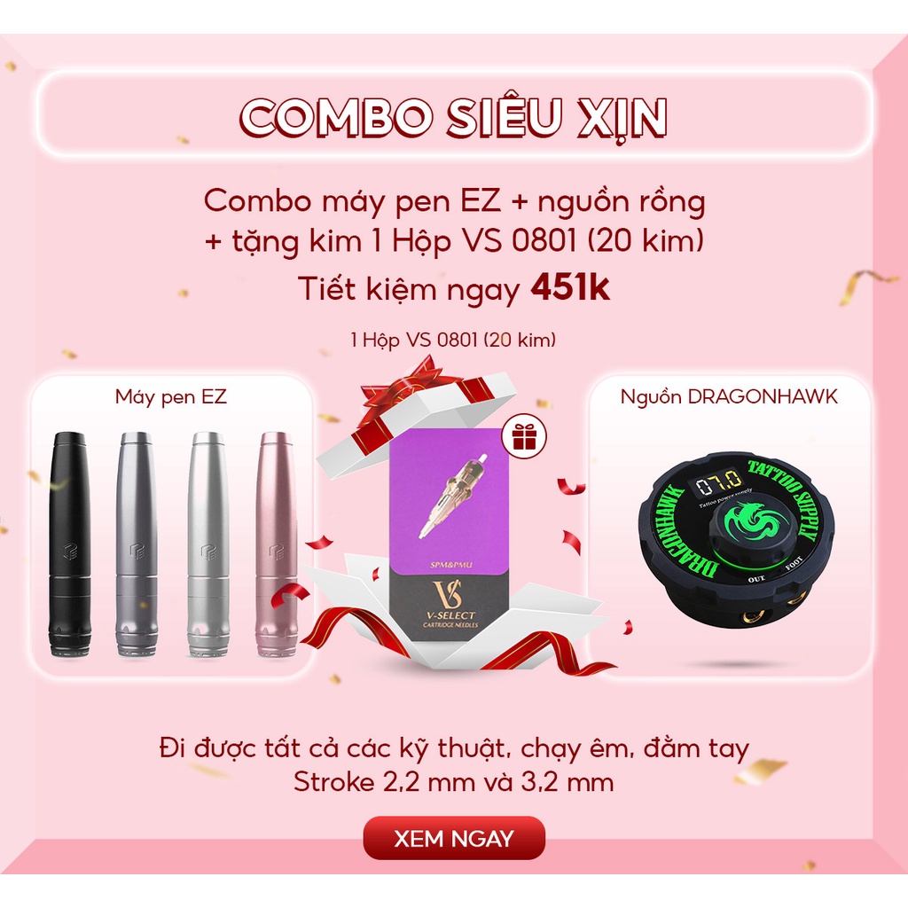 Combo máy pen EZ + nguồn Dragon + tặng kim 1h 20kim V-S 0801