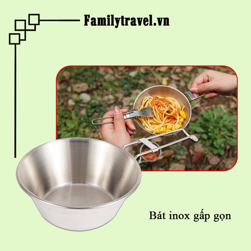 Chén/ Bát gấp gọn di động siêu nhẹ inox 304 có tay cầm du lịch cắm trại, dã ngoại - Family Travel