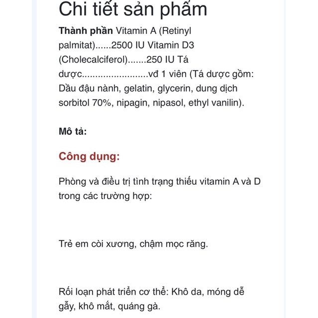 Vitamin A-D chai 100v