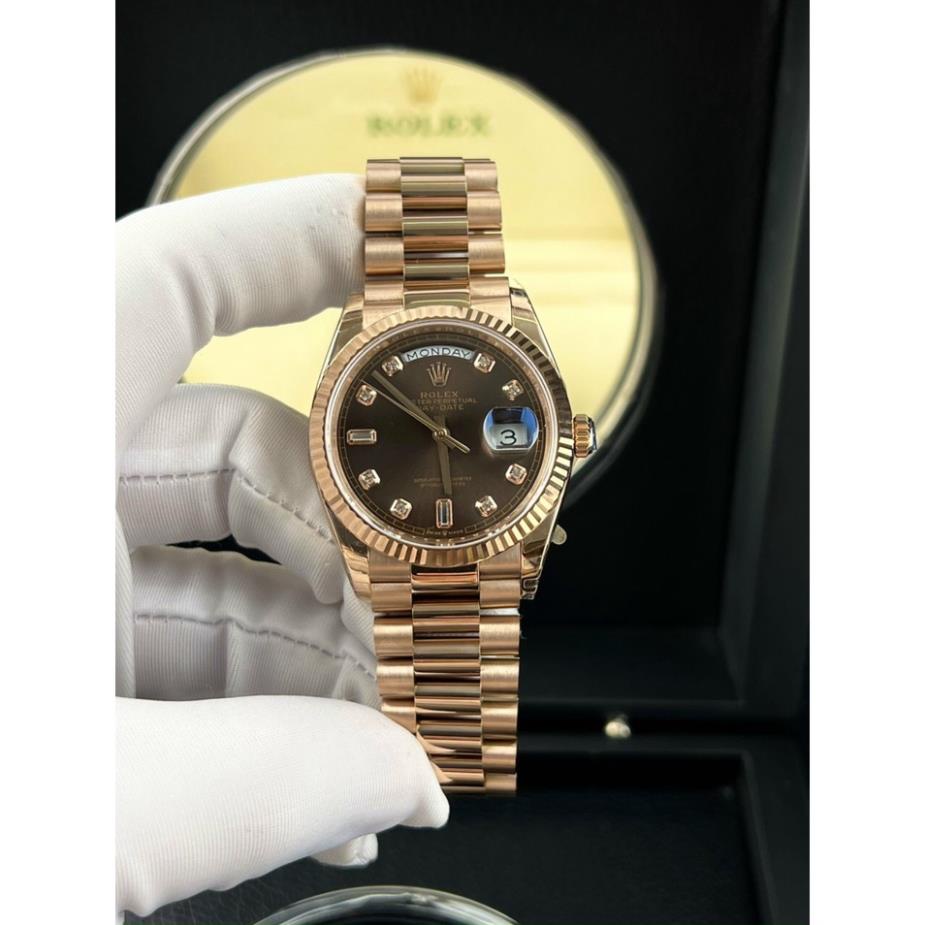 Đồng hồ nam Rolex Day-Date Rose Gold 36-41mm máy ETA Calibre 3235 28800mph, khung thép oystersteel 904l mạ vàng 18k