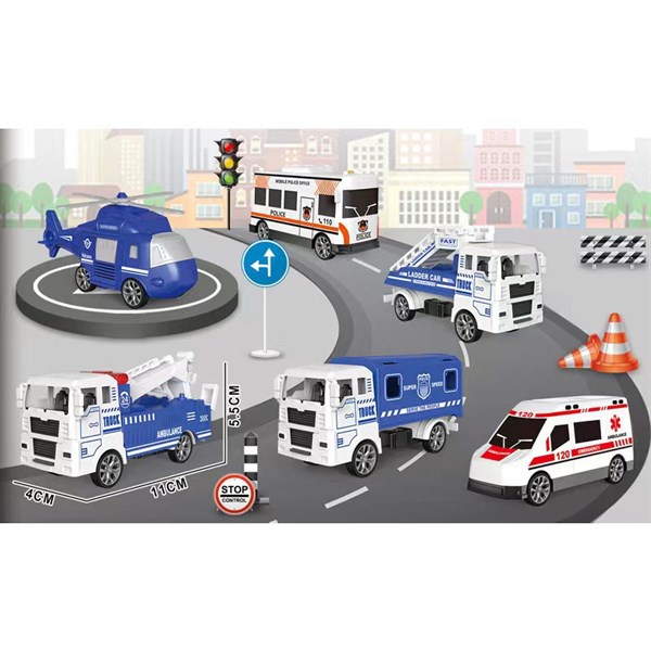 Túi đồ chơi set 6 xe bánh trớn cao cấp, xe cs, máy bay, cứu hoả, cứu thương YMC5