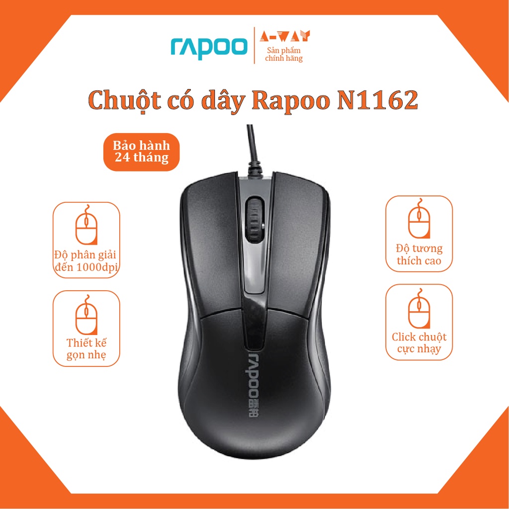Chuột có dây Rapoo N1162 (USB/1000 dpi/Màu đen) chuột máy tính chính hãng giá rẻ