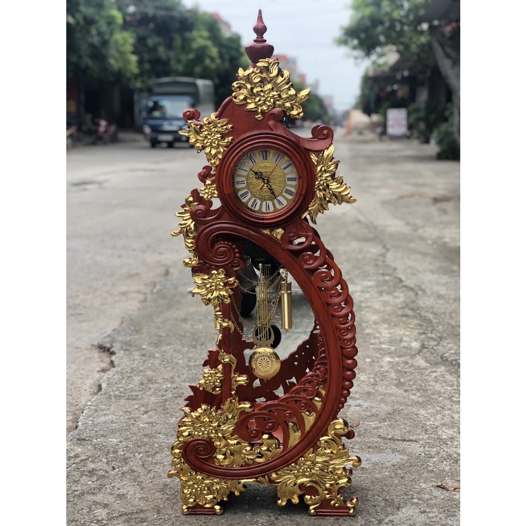 Đồng hồ cây quả lắc để bàn phong khách gỗ hương cao 110 rộng 41 sâu 20