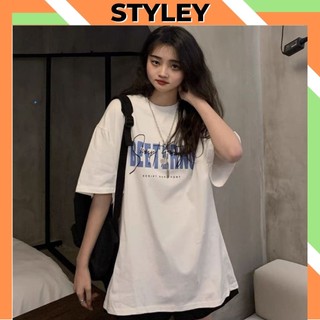 Áo phông nam nữ form rộng tay lỡ in chữ cute dễ thương, Áo thun dáng dài chất cotton mềm mại thoáng mát STYLEY T004
