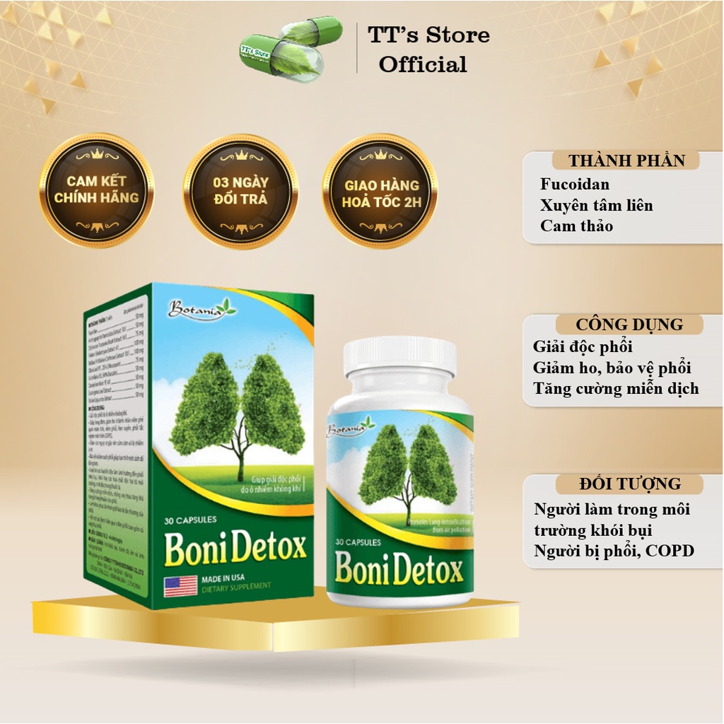 Giải độc phổi BoniDetox (Hộp 30 viên) - Botania [Boni detox, cai thuốc lá, bổ phổi]