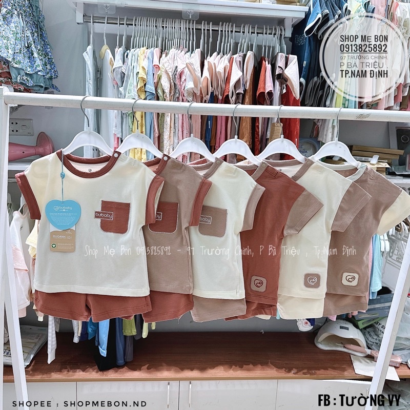 Bộ cộc tay cài vai Bu Brownie cho bé trai bé gái