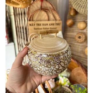 Hộp khảm trai mỹ nghệ tròn có nắp mạ khảm trai, hộp tre đựng đồ, hộp tre decor shop mây tre đan Anh Thư