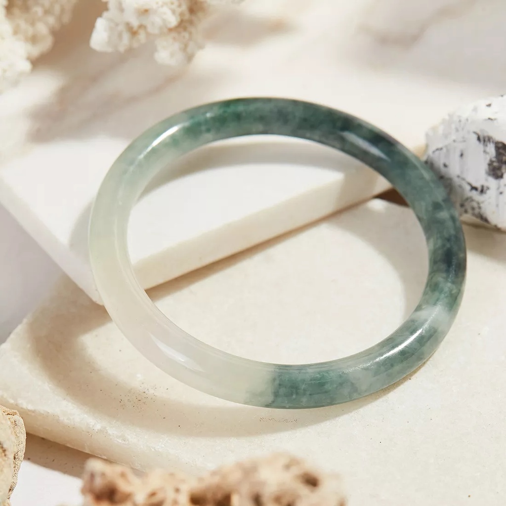 VÒNG TAY ĐÁ CẨM THACH JADEIT MÀU XANH TRẮNG  - BẢN TRÒN