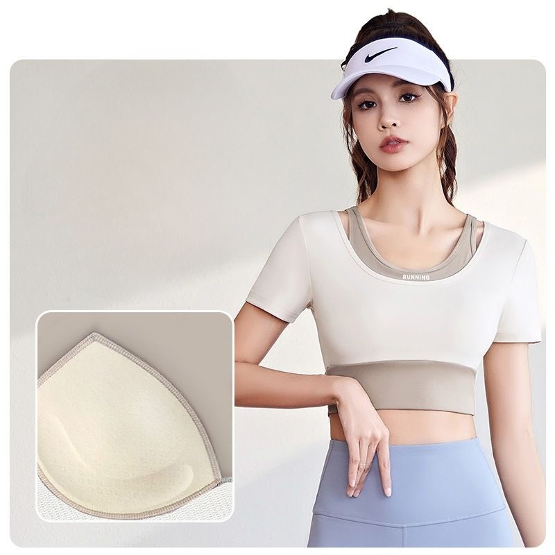 Đồ tập Gym nữ LULY SPORT, áo ngắn tay kèm mút ngực may liền,hàng QC co giãn tốt