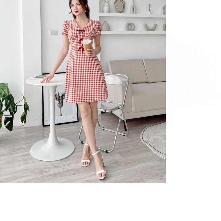 (Thanh lý) MẪU MỚI ĐẦM CARO CÔNG SỞ PHỐI DÂY NƠ NGỰC CỔ TIM TRẺ TRUNG TINH TẾ SANG TRỌNG SHOP NERMA