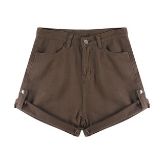 Quần short denim SELVZE dáng chữ A lưng cao ống rộng