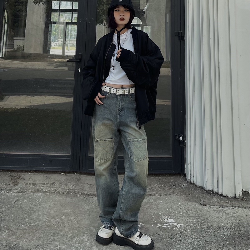 Quần jeans 6 TÚI VUÔNG CHÉO màu siêu lạ, form cho cả nam và nữ