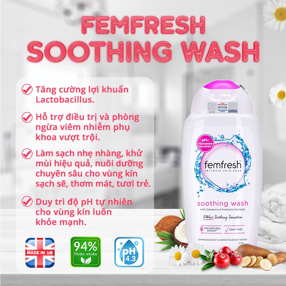 Combo 2 Dung Dịch Vệ Sinh Phụ Nữ Femfresh Soothing Wash - Hỗ Trợ Các Vấn Đề Về Da 250ML