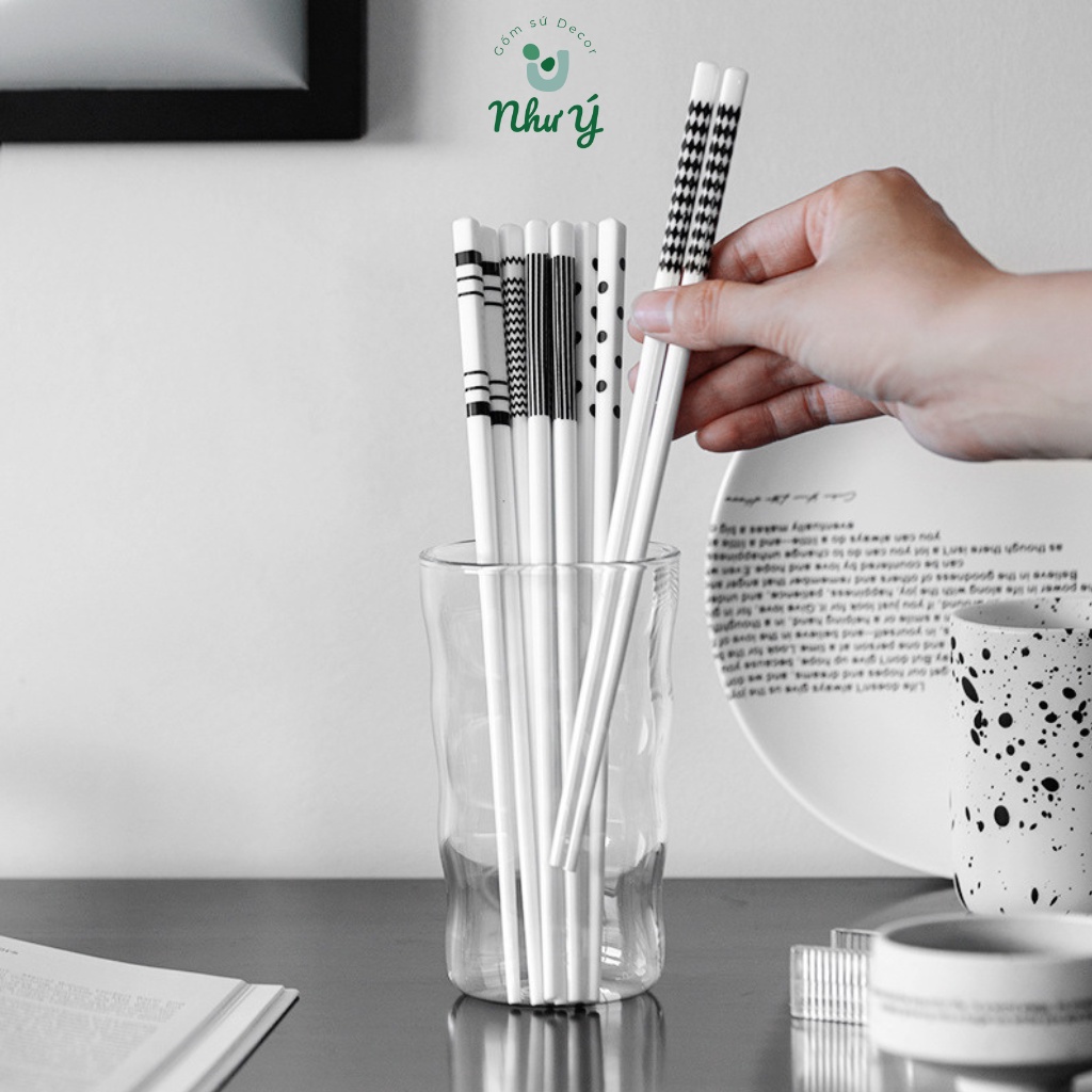 HỘP 5 ĐÔI ĐŨA ĂN BẰNG GỐM HEPBURN cao cấp,đũa ăn cơm không biến dạng, nấm mốc, không phai màu dễ làm sạch