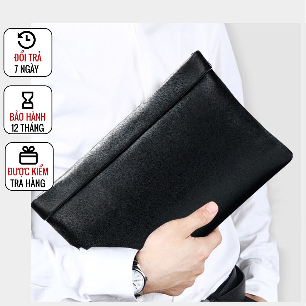 Clutch Ví Cầm Tay Nam, Nữ Da Bê Cao Cấp Mềm Mai Mandino Màu Đen