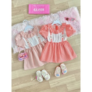 Váy thô kẻ ca rô bé gái váy hè mát size bé 6-15kg
