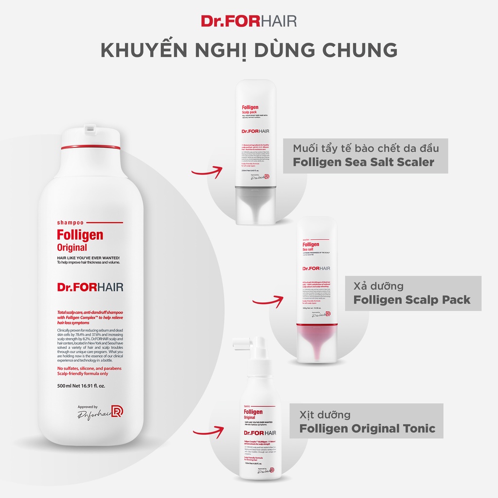 Dầu gội sạch da đầu, hỗ trợ mọc tóc và ngăn ngừa rụng tóc  Dr.FORHAIR FOLLIGEN ORIGINAL SHAMPOO 300ml