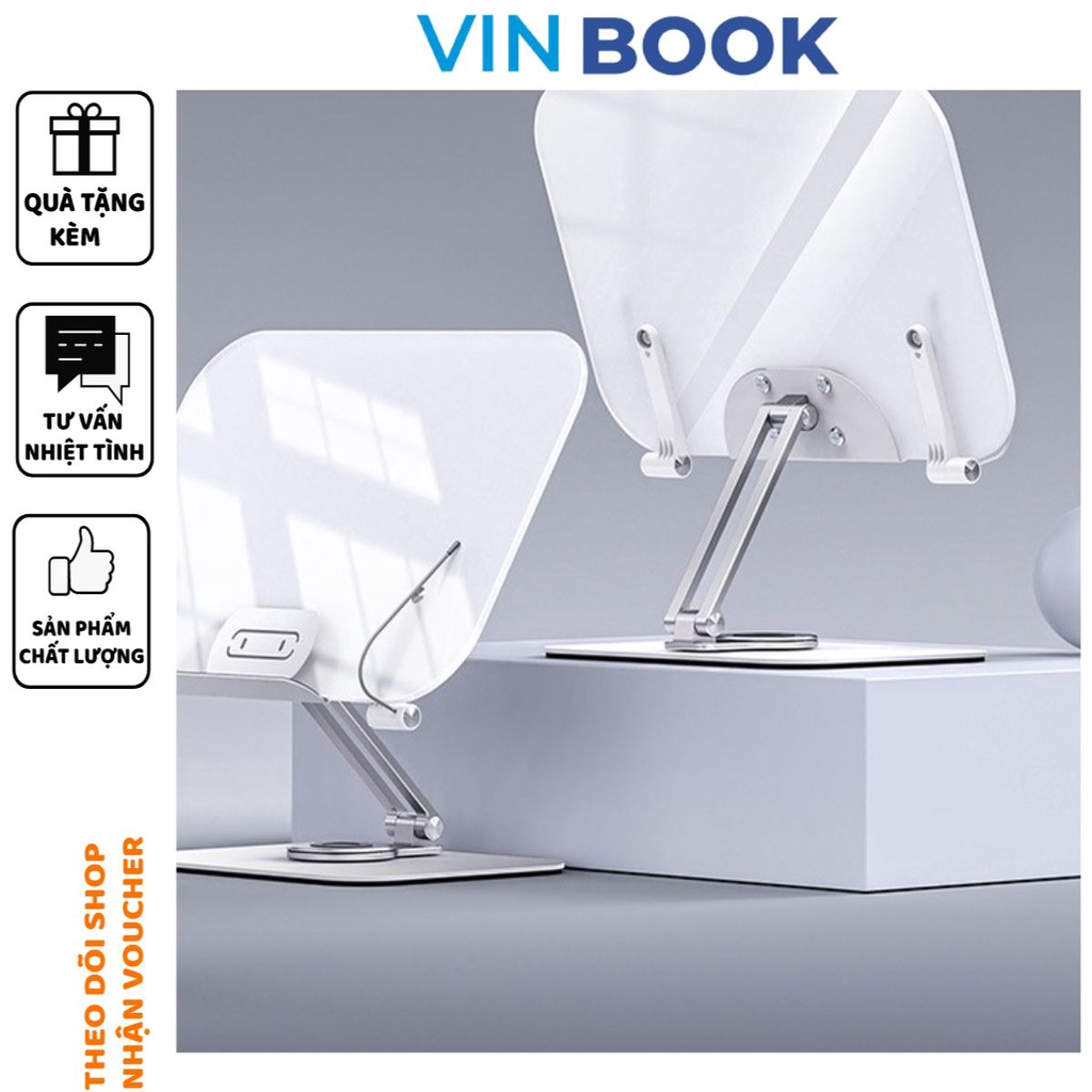 R9 Kệ đọc sách chân đế xoay 360 độ từ hợp kim nhôm và mika chất lượng cao kiêm kê ipad, laptop để bàn điều chỉnh độ cao.